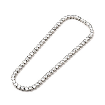 Clear Cubic Zirconia Tennis Necklace, 304 Stainless Steel Link Chain Necklace for Women, Stainless Steel Color, Link: 6x6x5mm, 17.72 inch(45cm)