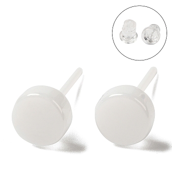 Hypoallergenic Bioceramics Zirconia Ceramic Stud Earrings, No Fading and Nickel Free, Flat Round, White, 6mm