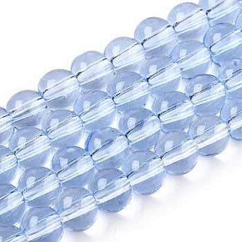 Transparent Glass Beads Strands, Round, Cornflower Blue, 6~6.5mm, Hole: 1.4mm, about 67~70pcs/strand, 14.76 inch~15.16 inch(37.5~38.5cm)