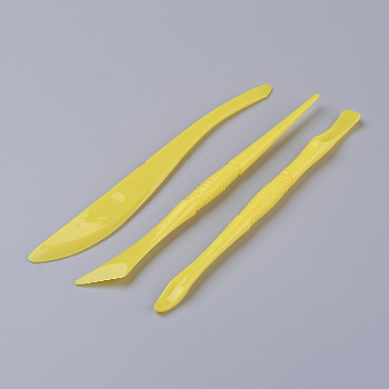 Plastic Sculpting Tools, for DIY Super Light Clay Making, Yellow, 130~135x2~14.5mm, 3pcs/set
