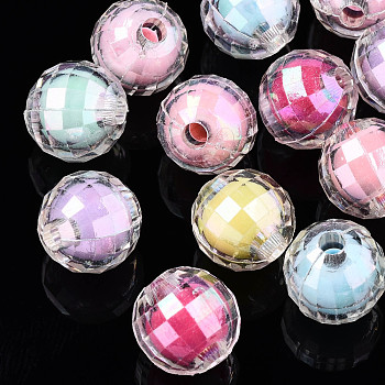 Transparent Acrylic Beads, Bead in Bead, AB Color, Faceted Round, Mixed Color, 10mm, Hole: 2mm, about 1000pcs/500g