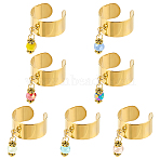 7Pcs 304 Stainless Steel Open Cuff Finger Rings, Faceted Glass Charm Rings, Mixed Color, 35mm, 7pcs/set(RJEW-UN00027)