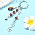 Glass & Alloy & Natural Tiger Eye Keychain, with Iron Rings, 11.8cm(KEYC-YW00146-04)