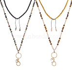 Natural African Bloodstone & Natural Tiger Eye & Glass Retractable Badge Reel with Chains, for ID Card Holder Lanyard Neck Strap, Mixed Color, 840mm(HJEW-SC00158)