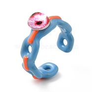 Acrylic Double Dragon Eye Open Cuff Ring, Alloy Enamel Twist Wave Ring for Women, Steel Blue, US Size 8 1/2(18.5mm), Wide: 7.5~8mm(RJEW-H111-05)