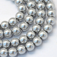 Baking Painted Pearlized Glass Pearl Round Bead Strands, Dark Gray, 6~7mm, Hole: 1mm, about 145pcs/strand, 31.4 inch(X-HY-Q003-6mm-34)