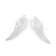 Alloy Pendants, Lead Free and Cadmium Free, Wing, Platinum Color, Size: about 48mm long, 16mm wide, 1.5mm thick, hole: 1.5mm(PALLOY-B715-N)