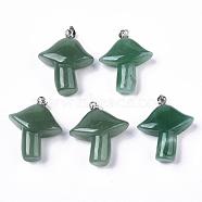 Natural Green Aventurine Pendants, with Stainless Steel Snap On Bails, Mushroom, Stainless Steel Color, 27.5~28.5x23~25x9.5~10.5mm, Hole: 3x5mm(G-R480-02A)