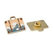 Creative Zinc Alloy Brooches, Enamel Lapel Pin, with Iron Butterfly Clutches or Rubber Clutches, Suitcase, Bisque, 26.2x30.5mm, pin: 1mm(JEWB-R015-001)