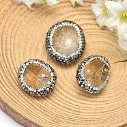 Flat Round Natural Citrine Beads, with Polymer Clay Rhinestones, 20~23x17~19x10mm, Hole: 1mm(G-L277-07)