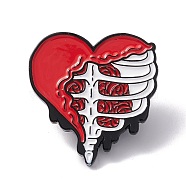 Skeleton Frame Heart Enamel Pin, Halloween Alloy Brooch for Backpack Clothes, Electrophoresis Black, Red, 26x25x1.5mm(FIND-K005-17EB)