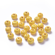 Dyed Natural Wood Beads, Round, Lead Free, Yellow, 8x7mm, Hole: 3mm, about 6000pcs/1000g(WOOD-Q006-8mm-03-LF)