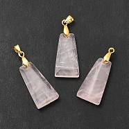 Natural Rose Quartz Pendants, Faceted Trapezoid Charms, with Rack Plating Golden Tone Brass Findings, Cadmium Free & Lead Free, 25~26x12.5~13x3.5~4mm, Hole: 5x4mm(G-C045-01H-G)