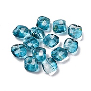 Baking Paint Transparent Glass Beads, with Gold Foil, Nuggest, Dark Turquoise, 10.5x11.5x6.5mm, Hole: 1.1mm(DGLA-C004-02A)