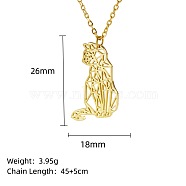 Stainless Steel Geometric Artistic Hollow Animal Pendant Necklaces, Clavicle Chain Necklaces for Women, Golden, Cat Shape, 17.72 inch(45cm)(JK0174-13)