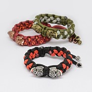 Nylon Cord Bracelets, with Brass Findings, Lead Free & Cadmium Free, Skull, Mixed Color, 60~63mm(BJEW-P199-09)