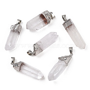Electroplate Natural Quartz Pendants, with Brass Findings, Platinum , 35~57x14~19x11~14mm, Hole: 5x3mm(G-S334-074)