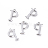 304 Stainless Steel Charms, Greek Alphabet, Stainless Steel Color, Letter.R, 14x9x1mm, Hole: 1.2mm(STAS-K215-18P)