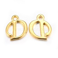 Golden Plated Alloy Letter Pendants, Rack Plating, Cadmium Free & Lead Free, Letter.D, 13x11x2mm, Hole: 1.5mm(PALLOY-J718-01G-D)