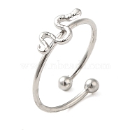 304 Stainless Steel Open Cuff Ring, Snake, Stainless Steel Color, Inner Diameter: 18mm(RJEW-M167-07P)