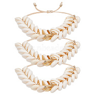 Elite 3Pcs Natural Cowrie Shell Charm Bracelets Set, Ocean Theme Adjustable Bracelets for Women, Cornsilk, Inner Diameter: 2-1/4~4-3/8 inch(5.7~11cm)(BJEW-PH0004-36)