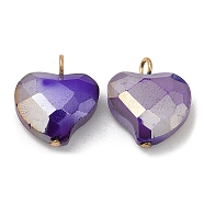 Imitation Jade Glass Pendants, with Golden Brass Loops, Heart Charms, Purple, 18x17x6.5~7mm, Hole: 2~2.5mm(KK-Q777-01G-04)