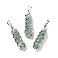 Natural Green Aventurine Big Pendants, Eco-Friendly Copper Wire Wrapped, Platinum, Cadmium Free & Lead Free, Bullet, 54.5x14x13.5mm, Hole: 8mm(G-I322-05P-04)