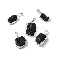 Natural Black Tourmaline Pendants, Nuggets Charms, with Brass Findings, Cadmium Free & Lead Free, Silver, 16~27.5x9.5~17x7~11.5mm, Hole: 5x8mm(G-G977-01S)