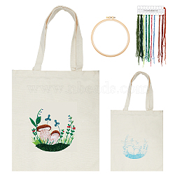 DIY Canvas Bag Embroidery Kits, Include Polyester Threads, Iron Needles and Plastic Embroidery Hoop, Bisque, Mushroom Pattern, Mushroom: 390x340x9mm(DIY-WH0304-684A)