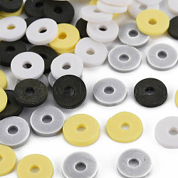 4 Colors Handmade Polymer Clay Beads, Heishi Beads, Disc/Flat Round, Light Grey &  Black & Floral White & Light Khaki, 8x0.5~1.5mm, Hole: 2mm, about 11500pcs/1000g(CLAY-N011-032-02)