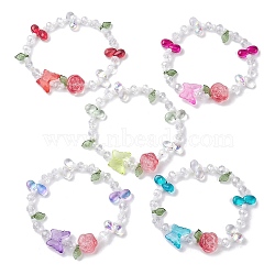 Butterfly & Flower Transparent Glass Stretch Bracelet, with Acrylic Charm, Mixed Color, 2-1/4 inch(5.7cm)(BJEW-JB10109)