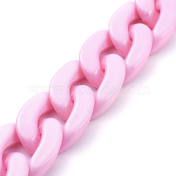 Handmade Opaque Acrylic Curb Chains, Twisted Chain, Oval, for Jewelry Making, Pink, Link: 30x21x6mm, 39.37 inch(1m)/strand(AJEW-JB00564-08)