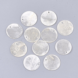 Capiz Shell Pendants, Flat Round, WhiteSmoke, 20~20.5x0.5~1.5mm, Hole: 1.2mm(SHEL-S274-71D)