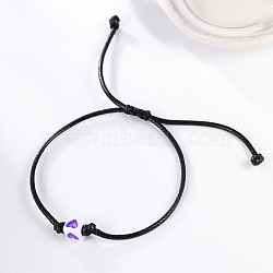 PU Leather Cord Bracelets for Women, Square with Heart, Purple, Inner Diameter: 1/4 inch(0.55cm)~1/4 inch(0.65cm)(WB1863-1)