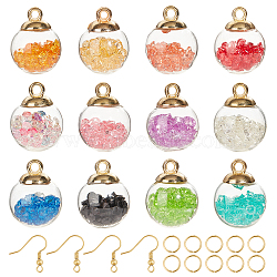 DIY Globe Dangle Earring Making Kits, Including Transparent Glass Globe Pendants, Resin Rhinestone inside, Brass Earring Hooks & Jump Rings, Round, Mixed Color, Pendants: 20.5x16mm, Hole: 2mm, 12 colors, 6pcs/color, 72pcs/box(DIY-PH0013-07G)