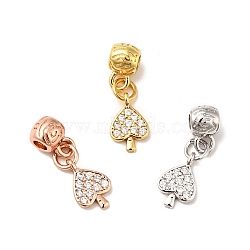 Rack Plating Brass Micro Pave Clear Cubic Zirconia Pendants, Long-Lasting Plated, Cadmium Free & Lead Free, Heart, Mixed Color, 22mm, Hole: 2.5mm(ZIRC-H125-14)