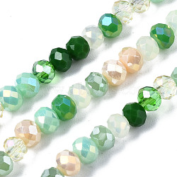 Electroplate Glass Beads Strands, Faceted, Rondelle, Green, 4.5x3.5mm, Hole: 1mm, about 140~143pcs/strand, 18.90 inch~19.29 inch(48cm~49cm)(EGLA-T020-12B)