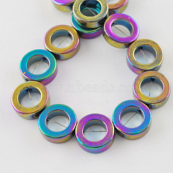 Electroplated Non-magnetic Synthetic Hematite Beads Strands, Grade A, Donut, Multi-color Plated, 12x4mm, Hole: 1mm, 34pcs/strand, 15.5 inch(G-Q880-12mm-6)