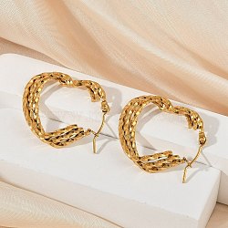 304 Stainless Steel Hoop Earrings, Ion Plating(IP), Heart, Real 14K Gold Plated, 29x26x6mm(EJEW-G423-24G)