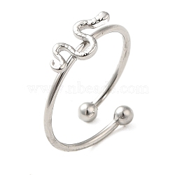 Non-Tarnish 304 Stainless Steel Open Cuff Ring, Snake, Stainless Steel Color, Inner Diameter: 18mm(RJEW-M167-07P)