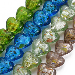 Handmade Silver Foil Lampwork Beads, Heart, Mixed Color, 14.5~16x14.5~15.5x8.5~9.5mm(FOIL-S011-M)