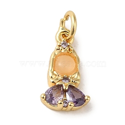 Brass Micro Pave Colorful Cubic Zirconia Glass Pendants, Real 18K Gold Plated, Girl, 15x8x2.8mm, Hole: 3.2mm(KK-R162-026B-G)