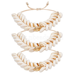 Elite 3Pcs Natural Cowrie Shell Charm Bracelets Set, Ocean Theme Adjustable Bracelets for Women, Cornsilk, Inner Diameter: 2-1/4~4-3/8 inch(5.7~11cm)(BJEW-PH0004-36)