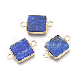 Natural Lapis Lazuli Links Connectors, with Real 18K Gold Plated Brass Findings, Square, 18.5x11.5x3mm, Hole: 2mm(X-G-F689-06B-G)