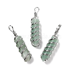 Natural Green Aventurine Big Pointed Pendants, Eco-Friendly Copper Wire Wrapped, Platinum, Cadmium Free & Lead Free, Bullet, 54.5x14x13.5mm, Hole: 8mm(G-I322-05P-04)