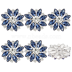 6Pcs 1-Hole Alloy Rhinestone Shank Buttons, with Glass, Flower, Aqua Bohemica, 27.5x9.5mm, Hole: 1.4mm(BUTT-GA0001-15B)