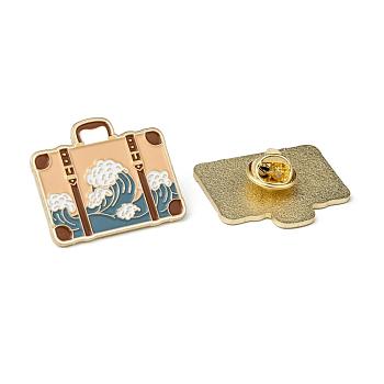 Creative Zinc Alloy Brooches, Enamel Lapel Pin, with Iron Butterfly Clutches or Rubber Clutches, Suitcase, Bisque, 26.2x30.5mm, pin: 1mm