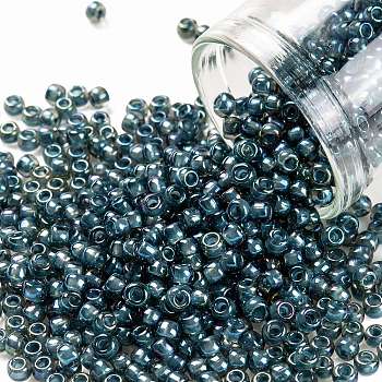 TOHO Round Seed Beads, Japanese Seed Beads, (1852) Denim Blue Lined Crystal Rainbow, 8/0, 3mm, Hole: 1mm, about 220pcs/10g