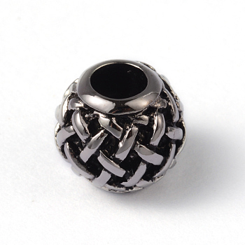 Round 316 Surgical Stainless Steel European Beads, Large Hole Beads, Antique Silver, 12x10mm, Hole: 4.5mm