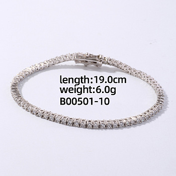 Fashionable Tennis Bracelets, Brass Sparkling Rhinestones Bracelets for Women, Platinum, Crystal, 7-1/8 inch(18cm)